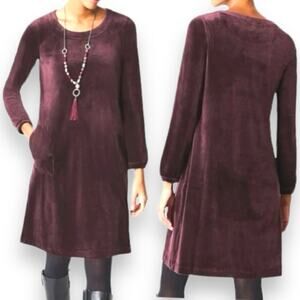 J Jill Pure Jill Velour A-Line Dress with Pockets Merlot Medium